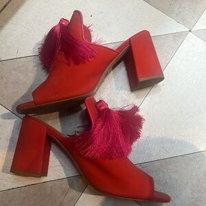 Gianni Bini pin up red heels tassel pink orange Tassle Block Heels 8.5 mules